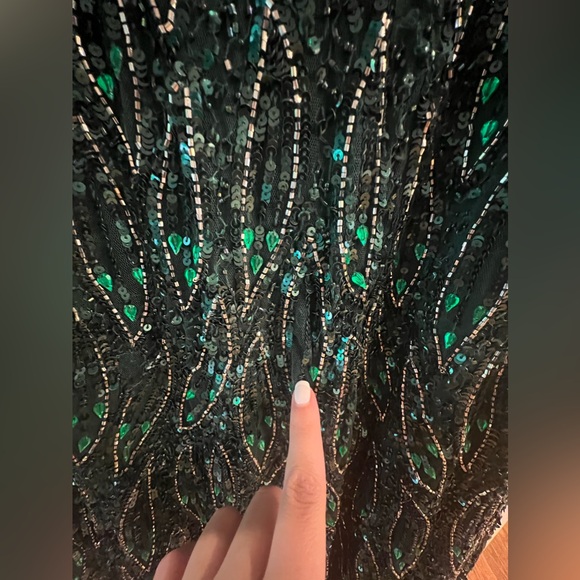 Mac Duggal Sequined Long Sleeves Dress with V Neck #5451 - Picture 6 of 16